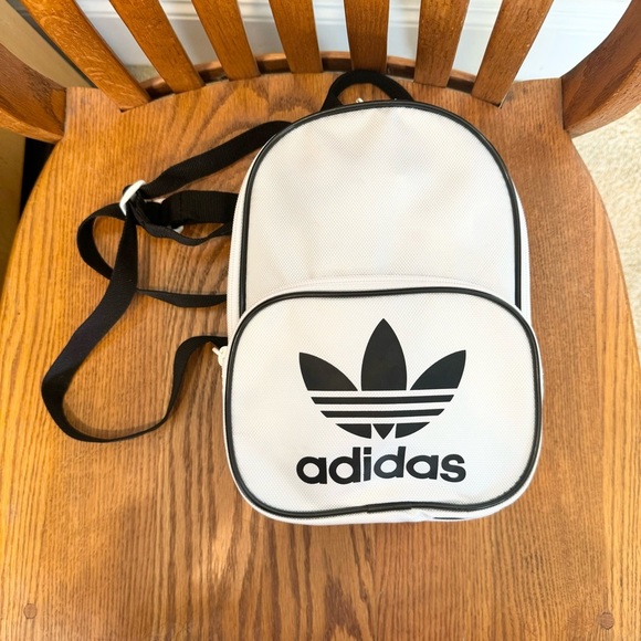 Adidas Santiago Mini Backpack White Black Adjustable Strap Handle Pockets - Picture 13 of 15